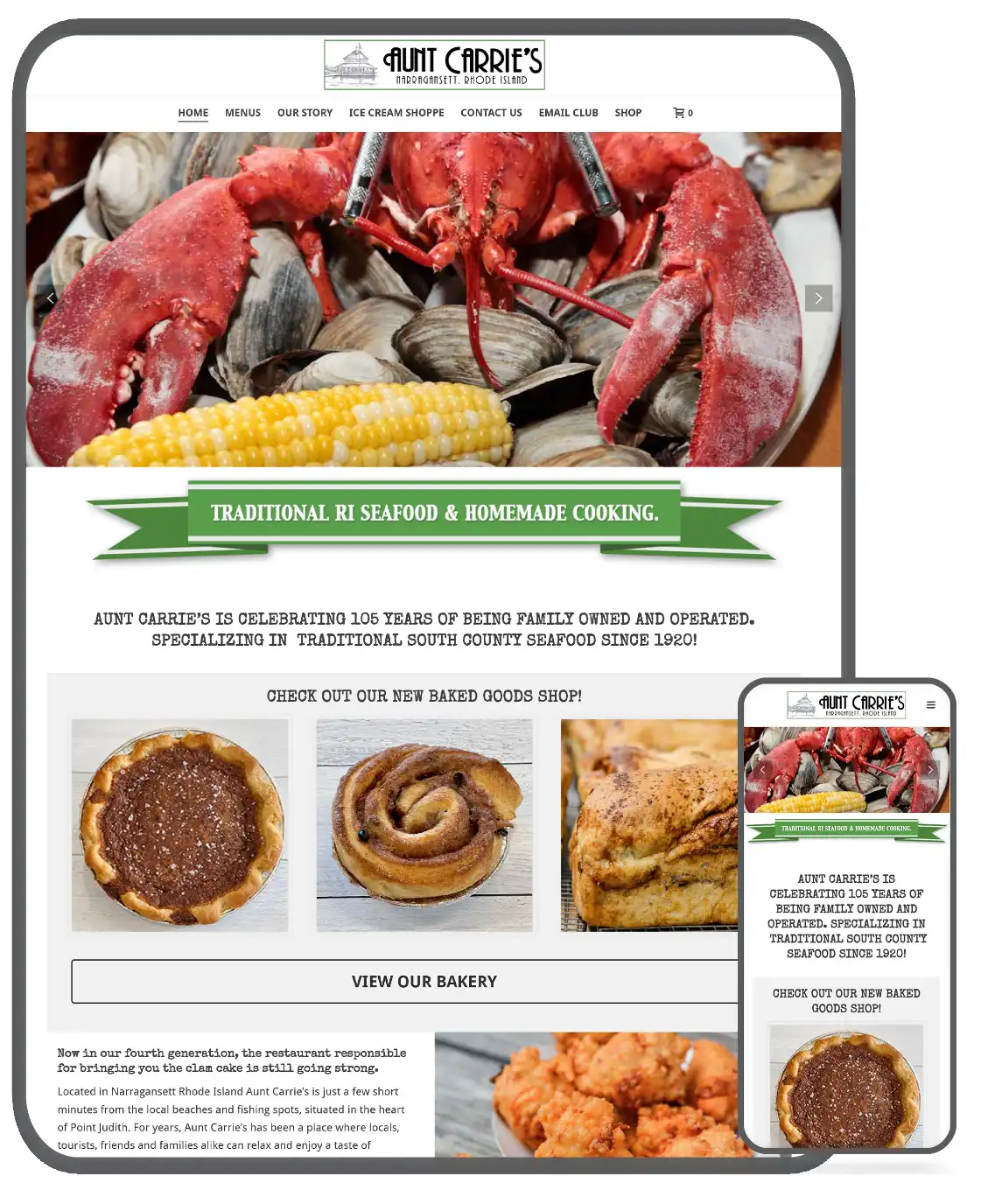 Aunt Carrie's Restaurant Narragansett RI — Website by JPG Designs