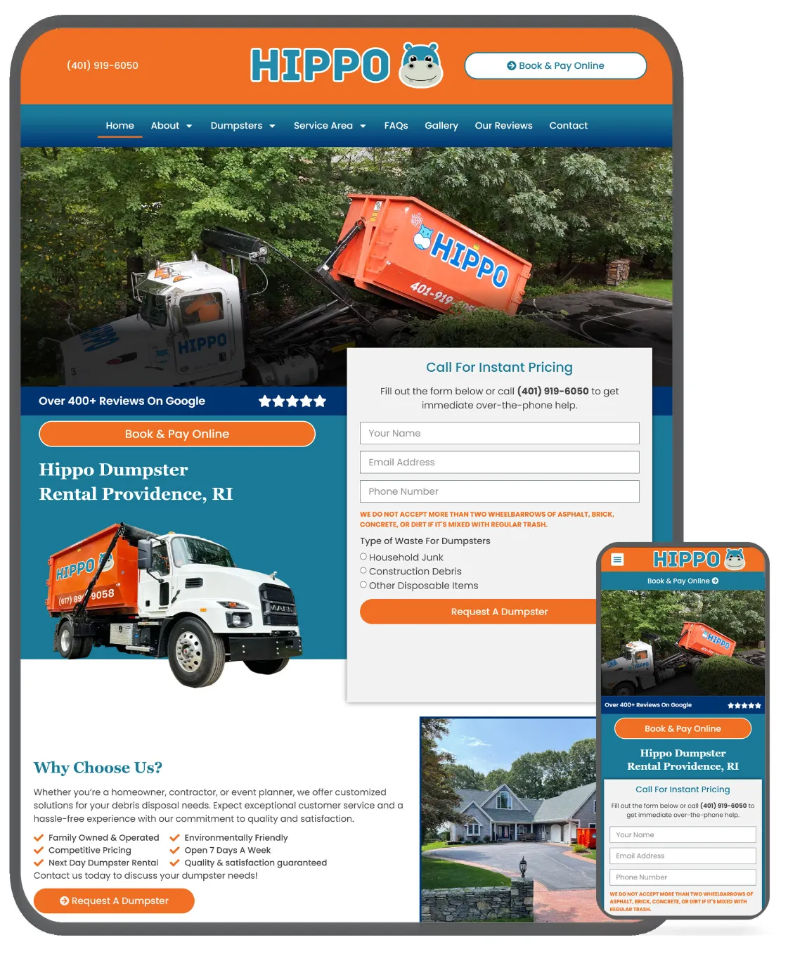 Hippo Dumpster Rental Providence RI — Website by JPG Designs